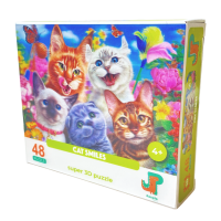 Стерео-пазл Prime 3D "Кошки улыбаются" 48 деталей, 4+ JZL-12011