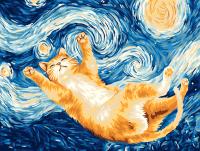 Набор для раскрашивания по номерам (холст на подрамнике) ФРЕЯ 40 х 30 см "Котик в небе ван Гога" PNB/PM-372