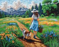 Кристальная (алмазная) мозаика ФРЕЯ на подрамнике "Прогулка по полю" 50 х 40 см ALPD-299