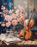 Кристальная (алмазная) мозаика ФРЕЯ на подрамнике "Натюрморт со скрипкой" 40 х 50 см ALPD-285
