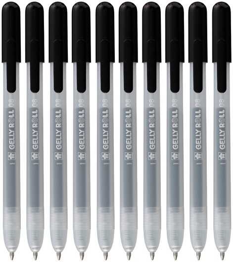 Ручка гелевая SAKURA Gelly Roll Stardust, набор 10 шт, черный, средний наконечник 0.8 мм, выдвижной корпус RTPXGBRACL10B