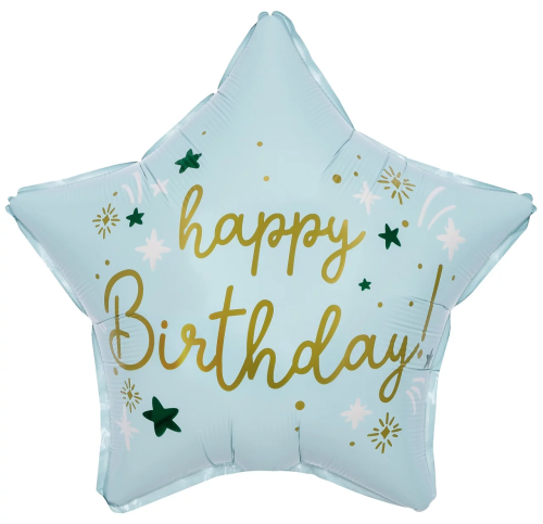 Шар фигурный FALALI Звезда Happy Birthday, голубой сатин 46 см 1 шт SF-24602S
