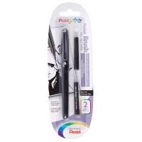 Ручка-кисть PENTEL Brush Pen для каллиграфии, 2 картриджа в блистере 25.5 г черные пигментные чернила