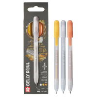 Ручки гелевые SAKURA Gelly Roll Metallic, выдвижные, набор 3 цвета (золото, серебро, медь) RTPXGBRAMET3B
