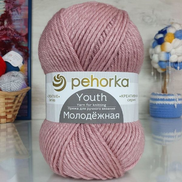 Пряжа Пехорская ПТ "Молодежная" 91% акрил, 9% полиамид 1 х 200 г 280 ± 14 м №868 пудра PEH-MOL-868