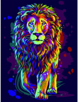 Картина по номерам на картоне ТРИ СОВЫ "Неоновый лев" 30 x 40 см с акриловыми красками и кистями RE-КК_44028