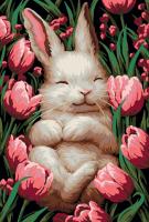Набор для раскрашивания по номерам (холст на подрамнике) ФРЕЯ 30 х 20 см "Зайка в тюльпанах" PNB/PS-375