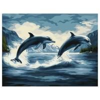 Картина по номерам на холсте ТРИ СОВЫ "Дельфины" 40 x 50 см, краски, кисть RE-КХ4050_53910