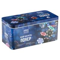 Набор для игры в "Покер" 200 фишек (2 колоды карт, сукно) металлическя коробка RE-PS-62414