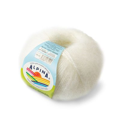 Пряжа ALPINA Lucky Mohair 60% кид мохер, 40% акрил 1 х 50 г 150 ± 5 м №02 белый ALP-LUC-02