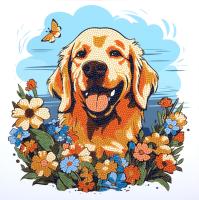 Кристальная (алмазная) мозаика ФРЕЯ постер "Собачка в цветах" 30 х 30 см ALBP-259