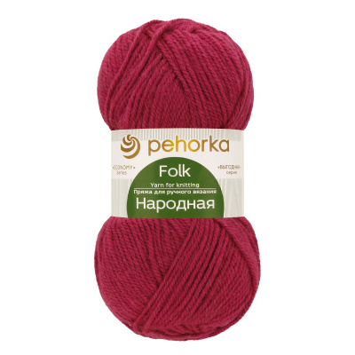 Пряжа Пехорская ПТ "Народная" Шерсть-30%, Акрил-70% 1 х 100 г 220 ± 13 м №439 малиновый PEH-NAR-439