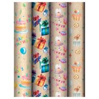 Упаковочная бумага глянцевая MESHU "Happy birthday" 1л. 70 x 100 см 70 г/м2, ассорти, 4 дизайна RE-MS_62814