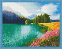 Алмазная мозаика: Цветущее поле у озера 40 x 50 см CV-QA204009