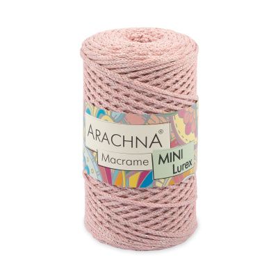 Пряжа ARACHNA Macrame Mini Lurex 75% хлопок, 15% полиэстер, 10% люрекс 1 x 250 г 200 м №05 св.розовый-серебро ARA-MAC-L-05