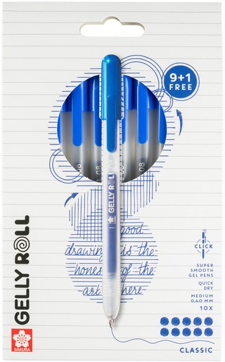 Ручка гелевая SAKURA Gelly Roll Stardust, набор 10 шт, синий, средний наконечник 0.8 мм, выдвижной корпус RTPXGBRACL10A