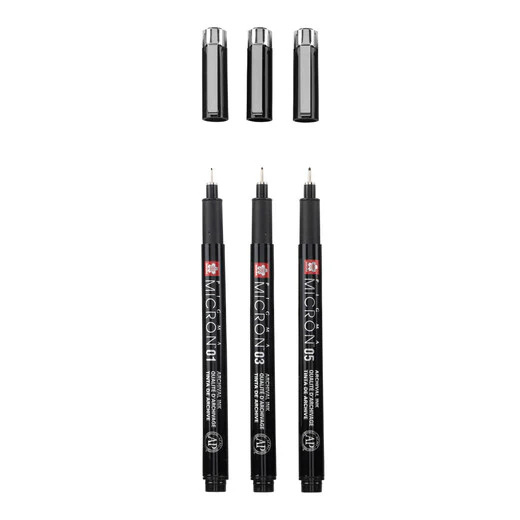 Набор капиллярных ручек SAKURA Pigma Micron 3 шт Black Edition (0.25 мм, 0.35 мм, 0.45 мм + кейс) RTPOXSDKB3