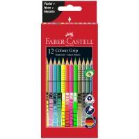 Карандаши цветные Faber-Castell "Grip" 12 цв неон/пастель/металлик, трехгранные, заточенные, картон RE-201569