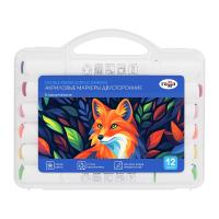 Маркеры акриловые ГАММА "Классические", 12 цв., двусторонние кисть и пуля, пластик.бокс RE-15062025_12