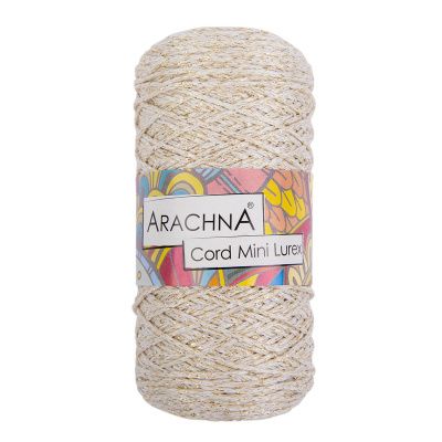 Пряжа ARACHNA Cord Mini Lurex 90% полиэфир, 10% люрекс 1 x 75 ± 10 г 200 ± 10 м №01 белый-золото ARA-COR-ML-01