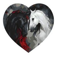 Картина по номерам на фигурном холсте ТРИ СОВЫ "Лошади Инь и Ян" форма сердце, с акриловыми красками и кистями RE-FCF30_00003