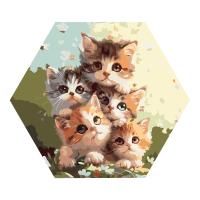 Картина по номерам на фигурном холсте ТРИ СОВЫ "Пять милых котят" форма многоугольник, с акриловыми красками и кистями RE-FCF30_00011