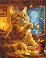 Набор для раскрашивания по номерам (цветной холст) ФРЕЯ 50 х 40 см "Котик у телевизора" PNB/PLC-329