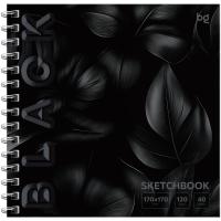 Скетчбук 40л. 170 x 170 мм BG "Black. Leaves" 120 г/м2, soft tuch, выборочный лак,на гребне RE-Скв40гр_64602
