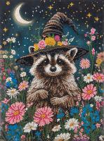 Кристальная (алмазная) мозаика ФРЕЯ на подрамнике "Енот в цветах" 30 х 40 см ALPD-316