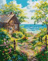 Кристальная (алмазная) мозаика ФРЕЯ на подрамнике "Домик у моря" 50 х 40 см ALPD-296