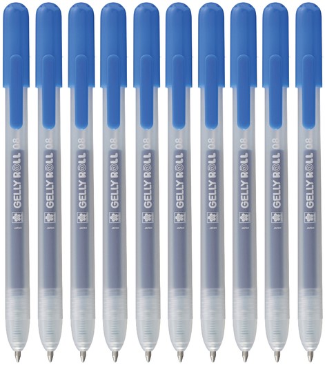 Ручка гелевая SAKURA Gelly Roll Stardust, набор 10 шт, синий, средний наконечник 0.8 мм, выдвижной корпус RTPXGBRACL10A