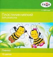 Пластилин ГАММА "Пчелка" 12 цв 180 г восковой мягкий, со стеком, картон. упаковка RE-280032H