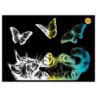 Гравюра с голографическим эффектом ТРИ СОВЫ А4 "Кошка и бабочки" RE-GA4_48288