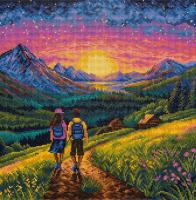 Кристальная (алмазная) мозаика ФРЕЯ на подрамнике "Прогулка в горах" 40 х 40 см ALPD-303