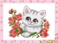Кристальная (алмазная) мозаика ФРЕЯ мини-картинка "Котенок с цветочком" 19.5 х 14 см ALVS-006