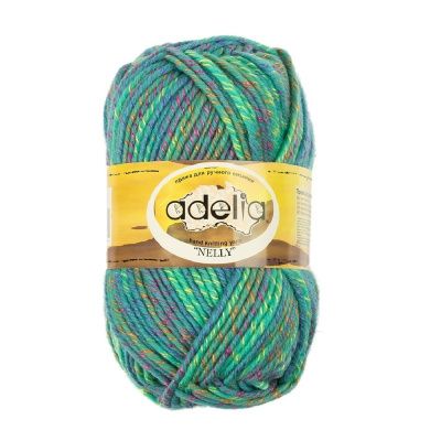 Пряжа ADELIA Nelly 70% шерсть, 30% акрил 1 х 100 г 100 ± 5 м №10 зеленый-св.синий ADE-NEL-10