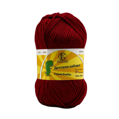 Пряжа Камтекс КТ "Детская забава" 80% акрил, 20% микрофибра 1 x 50 г 140 м 091 вишня KAM-ZABAV-091
