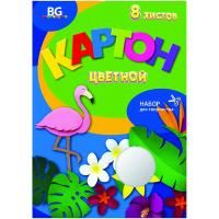 Картон цветной BG "Pink flamingo" A4 8л. 8 цв немелованный, в папке RE-КЦн4п8 7693