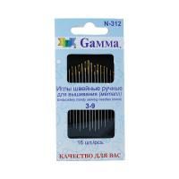 Иглы для шитья ручные GAMMA для вышивания 16 шт №3-9 в конверте с прозрачным дисплеем N-312