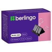 Зажимы для бумаг 19 мм Berlingo 12 шт черные, картонная коробка RE-BC1219