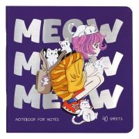 Записная книжка 170 x 170 мм 40л. MESHU "Meow" 80 г/м2 на скрепке, soft-touch, тиснение фольгой, без линовки RE-MS_53366