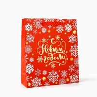 Пакет подарочный ламинированный 30 × 26 × 9 см "Золотые снежинки" SIM-10453763