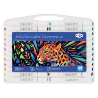 Маркеры акриловые ГАММА "Классические", 48 цв., двусторонние кисть и пуля, пластик.бокс RE-15062025_48