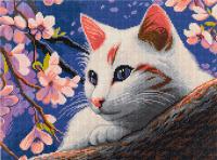 Кристальная (алмазная) мозаика ФРЕЯ на подрамнике "Кошка под сакурой" 40 х 30 см ALPD-243