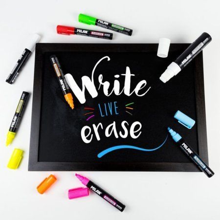 Маркер меловой MILAN Fluoglass 2-4 мм, водная основа, перо скошенное