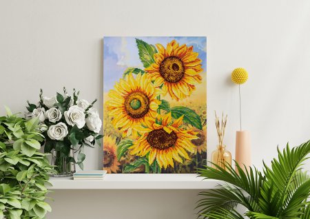 Кристальная (алмазная) мозаика ФРЕЯ на подрамнике "Подсолнухи на закате" 30 х 40 см ALPD-090