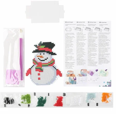 Кристальная (алмазная) мозаика ФРЕЯ магнит "Снеговичок" 7.5 х 9.5 см ALVM-022