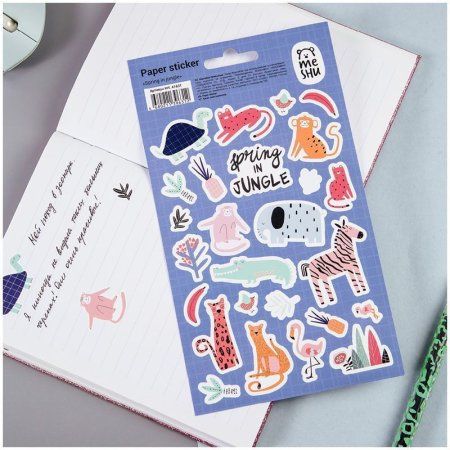 Наклейки бумажные MESHU "Spring in jungle" 12 x 21 см, 44 накл, европодвес RE-MS_41631