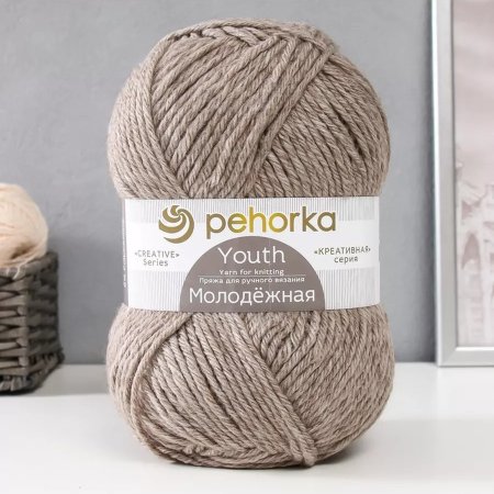 Пряжа Пехорская ПТ "Молодежная" 91% акрил, 9% полиамид 1 х 200 г 280 ± 14 м №371 натур.серый PEH-MOL-371