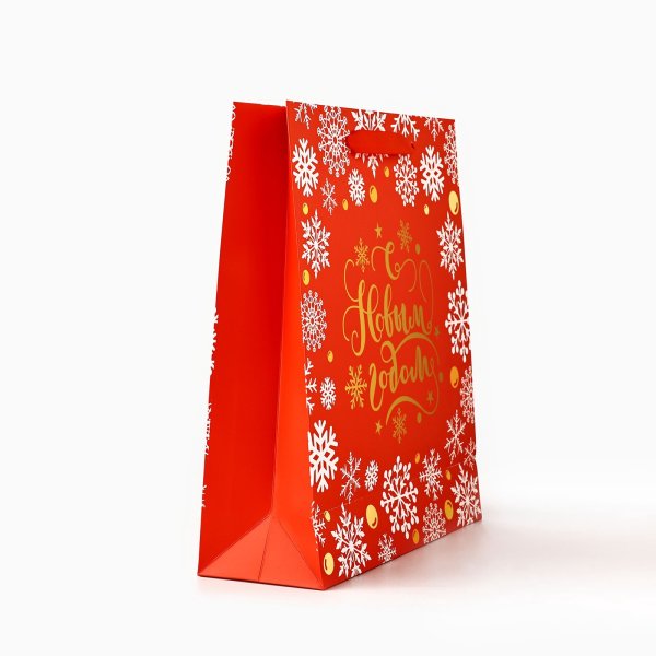 Пакет подарочный ламинированный 30 × 26 × 9 см "Золотые снежинки" SIM-10453763